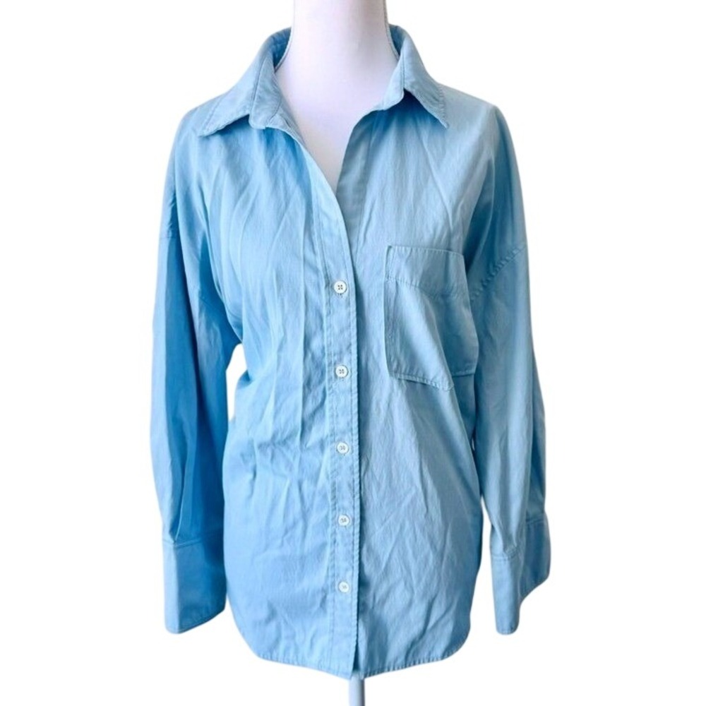 Oversized Button-Down Shirt Sky Blue Commense Sz S